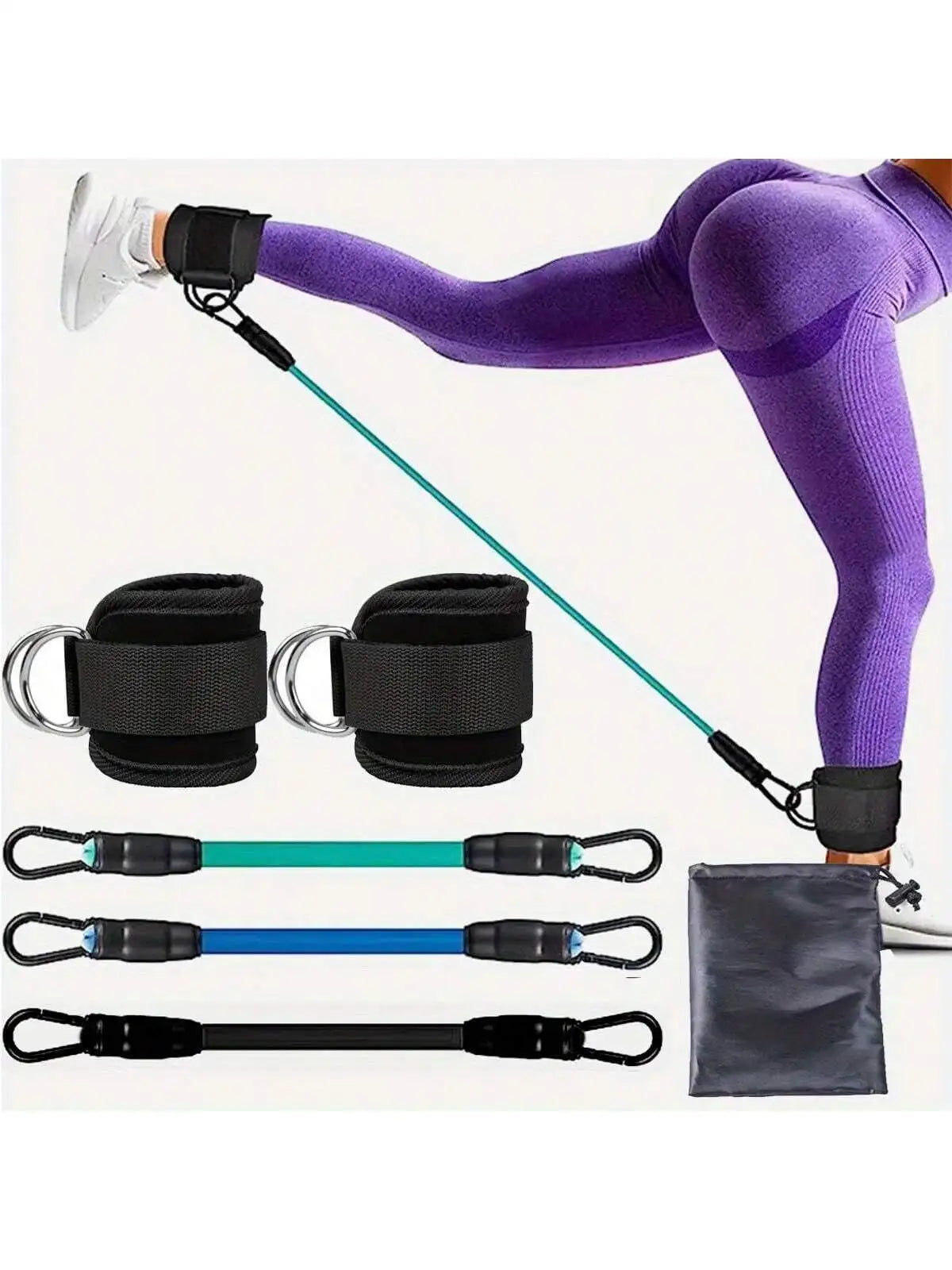 3Pcs Ankle Resistance Bands With Cuffs 3 Level Adjustable Leg Hip Fitness Bands Portable Home Sports Workout Equipment