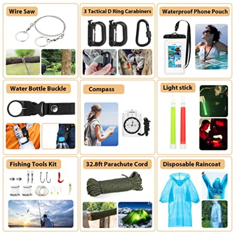 Survival Kit, 250Pcs Survival Gear First Aid Kit with Molle System Compatible Bag and Emergency Tent, Emergency Kit for Earthqu