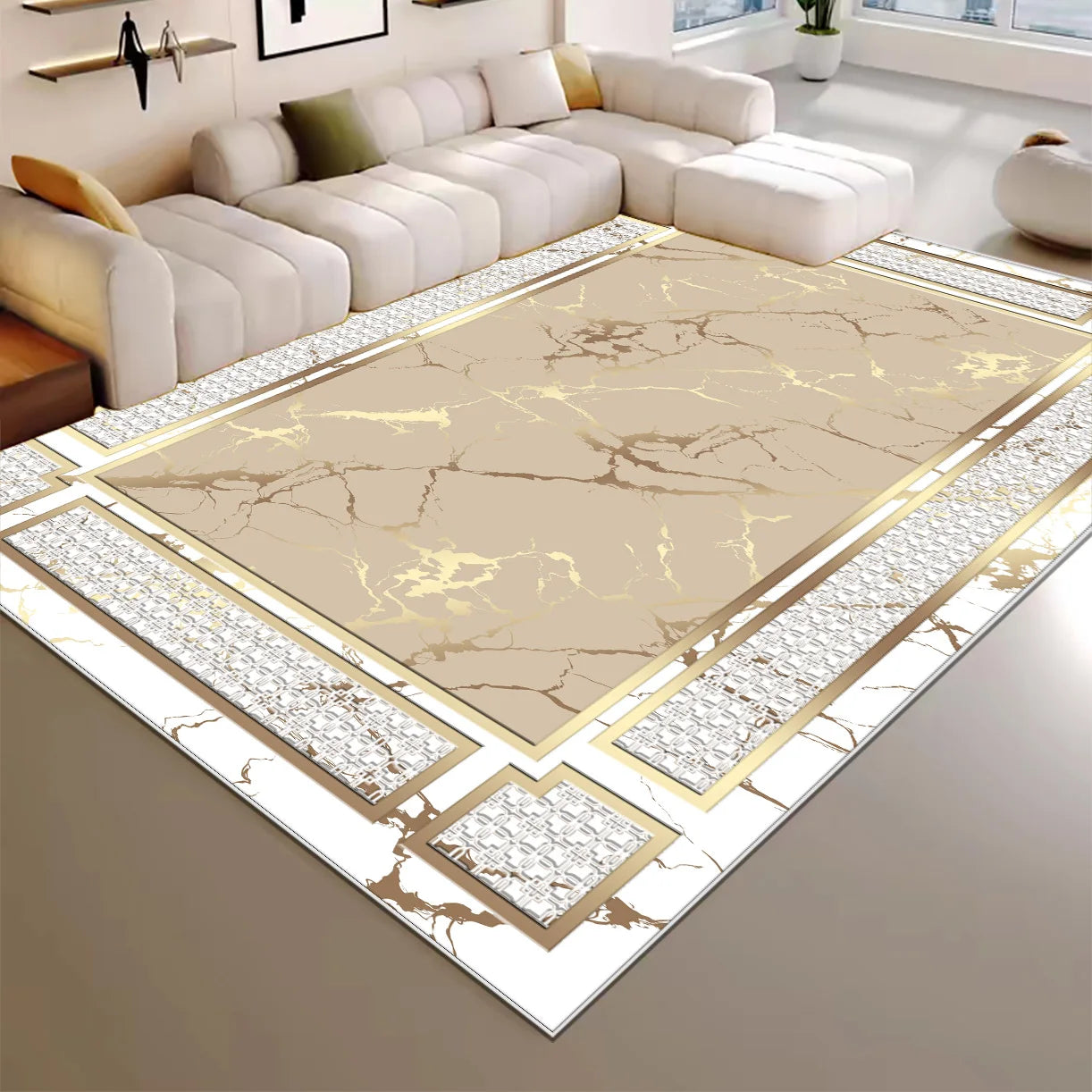 High-end Luxury Living Room Carpet 200x300cm Large Area Rugs Room Decor Golden Floor Mats Washable European Tatami Mat Non-slip