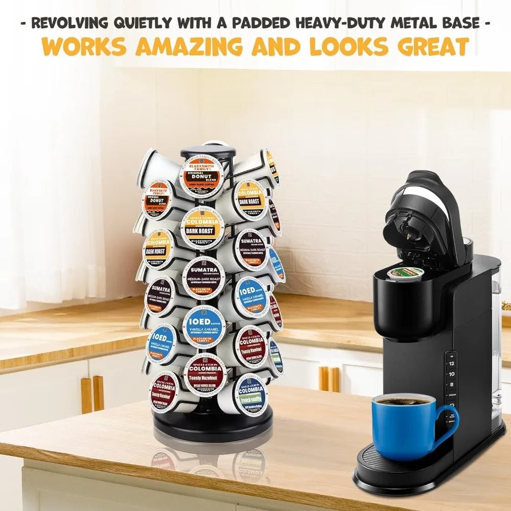 K-cup storage rack, rotating K-cup rack, coffee capsule organizer, no assembly required, black (holds 40 capsules).