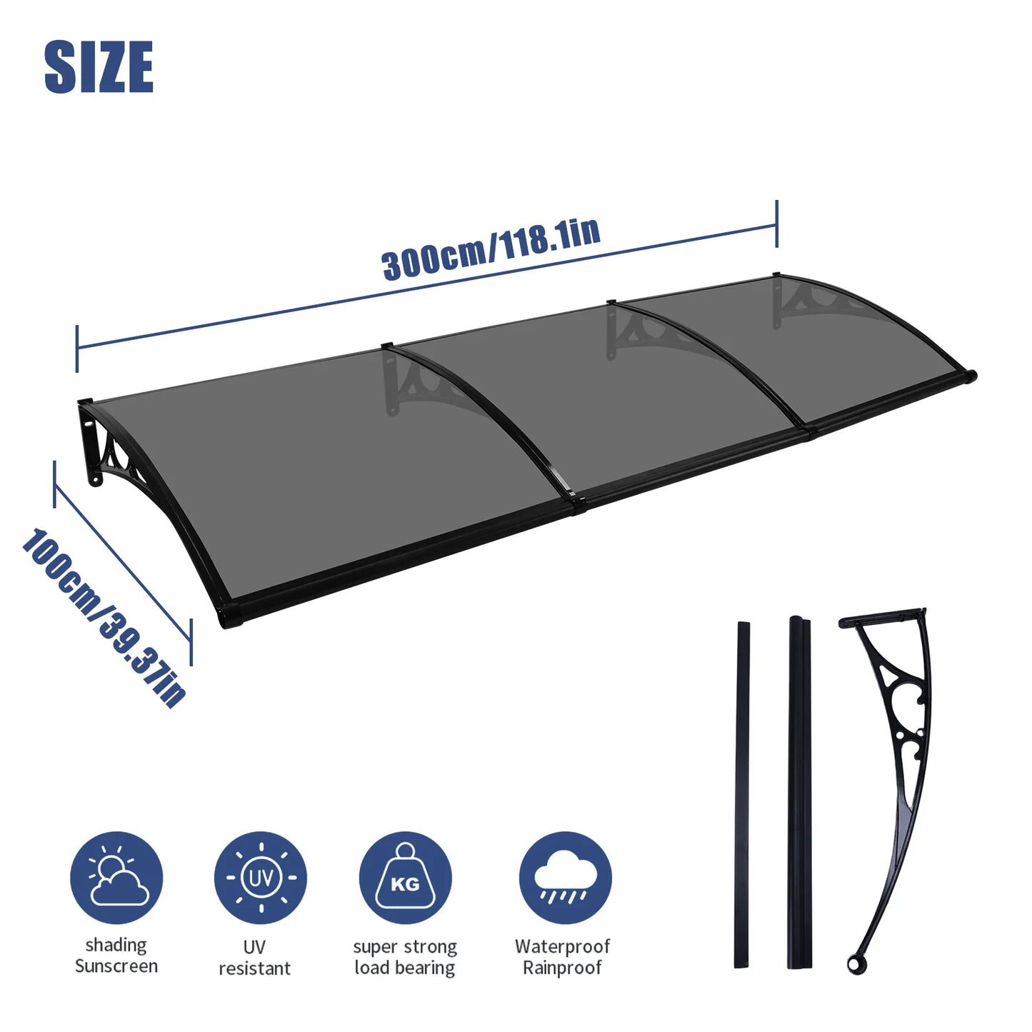 Awning for Door Entrance Strong Load-Bearing Capacity Door Awnings Exterior Long Service Life for Rain Snow Sunlight Protection