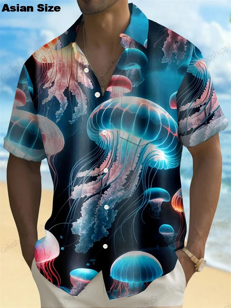 2025 Moon Star Hawaiian Shirt Men Women Fashion Casual Hawaiian Sea Shirts Short Sleeve Button Blouse Festive Holiday Tops
