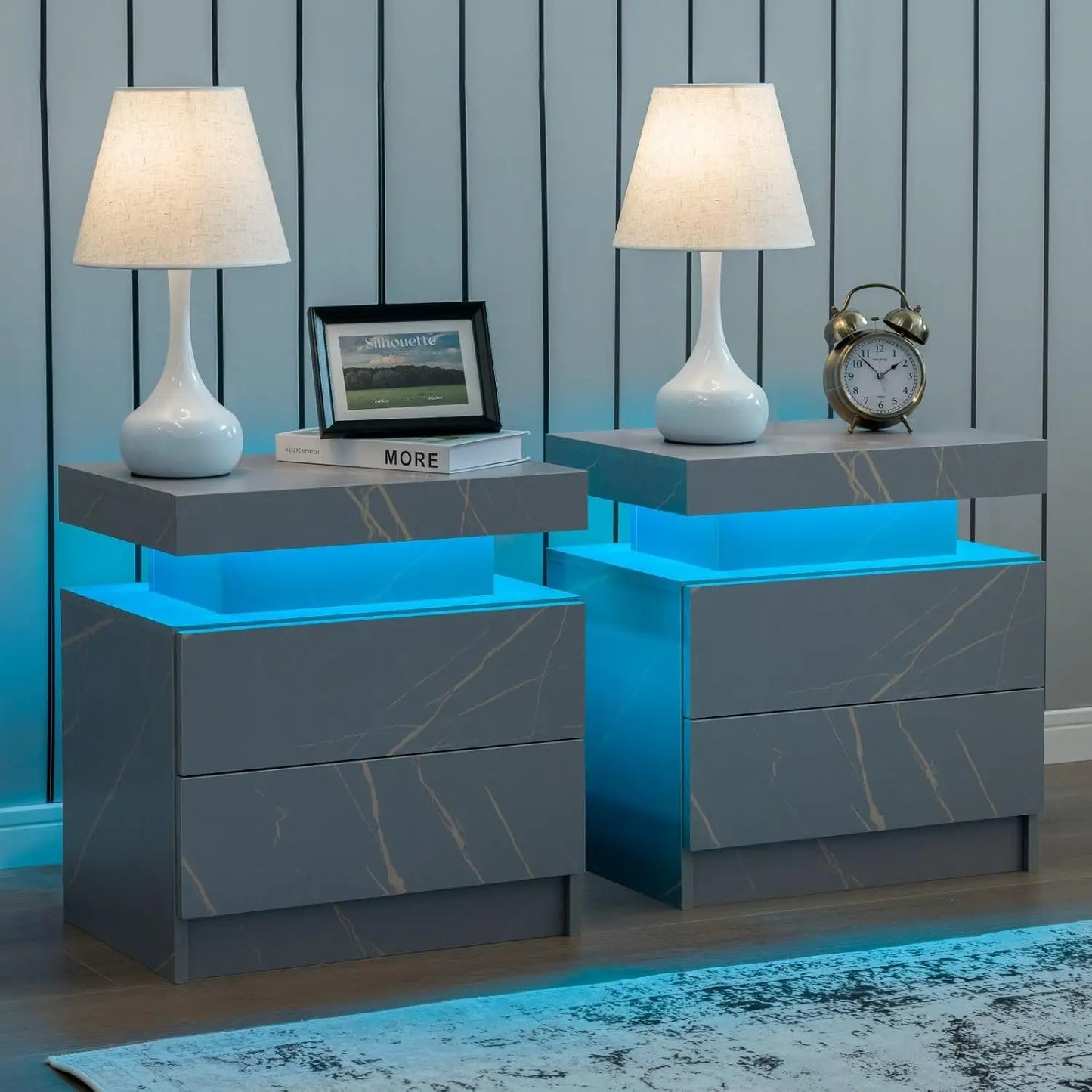 Nightstand Set of 2 LED Nightstand with 2 Drawers,Night Stand Set 2 with LED Light,Bedside Table with Drawers for, Customized