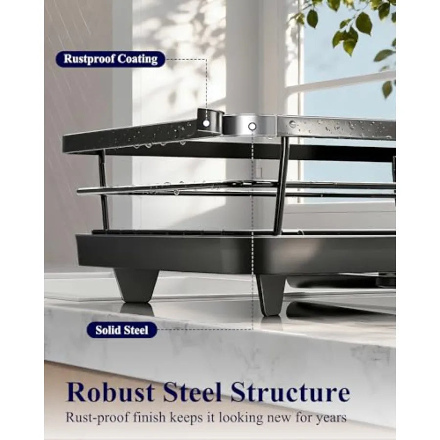 Dish Drying Rack for Kitchen Counter, Stainless Steel Sink Organization and Storage Essentials with Cutlery Holder, Home and Ap