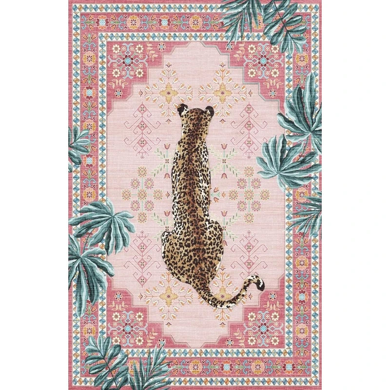 Cheetah Pattern Carpet Personalized Animal Flower Rug Bedroom Living Room Warm Decoration Floor Mat Green Blue Pink Door Mat