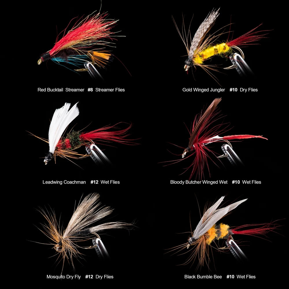 Goture 100pcs Fly Fishing Lure Kit Dry Wet Flies Nymph Streamers Set Trout Pike Baits With Retail Lures Box