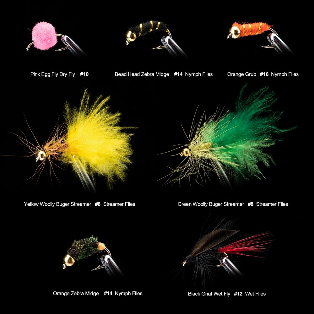 Goture 100pcs Fly Fishing Lure Kit Dry Wet Flies Nymph Streamers Set Trout Pike Baits With Retail Lures Box
