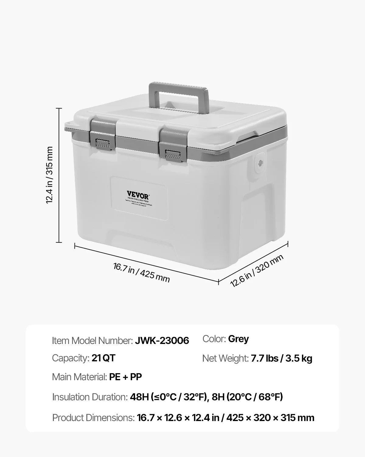VEVOR Portable Cooler 21/26/38QT Hard Cooler with Ice Retention Heavy-Duty Handles and Cup Holder Suitable for Family Picnics