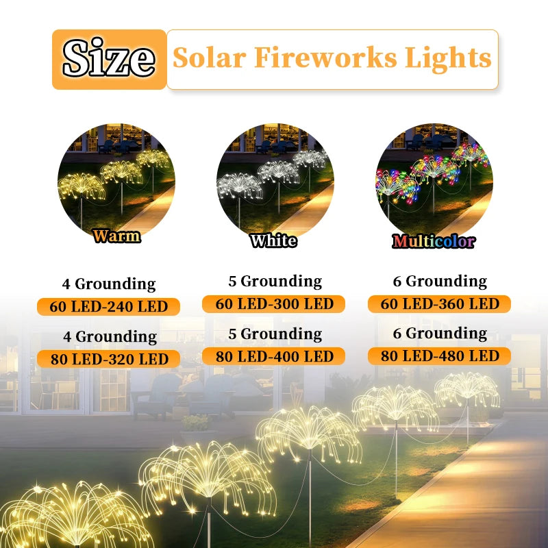 4/5/6Pack 480LED Solar Firework Lights Outdoor Smart Solar Garden Lights Starburst String Lights 8 Modes for Christma Decoration