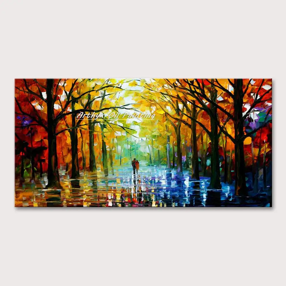 Arthyx,Handpainted Night Knife Oil Painting On Canvas,Wall Art,Modern Abstract Landscape Picture For Living Room Home Decoration