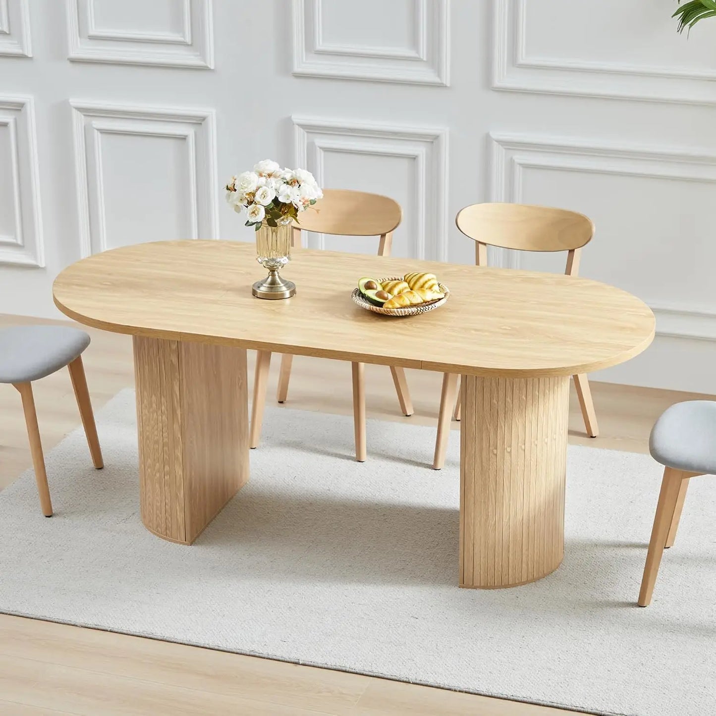 Extendable Dining Table 41-78in Seats 4-8 Round Expandable Kitchen Fluted Base Modern Oval Dining Room Living Room, Customized