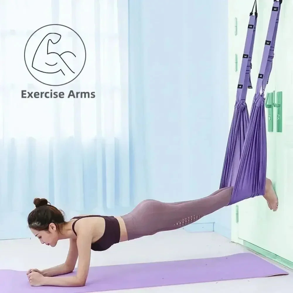Adjustable Women Aerial Yoga Strap Elastic Stretch Door Hanging Aerial Yoga Hammock Swing Anti-Gravity Flexibility Training