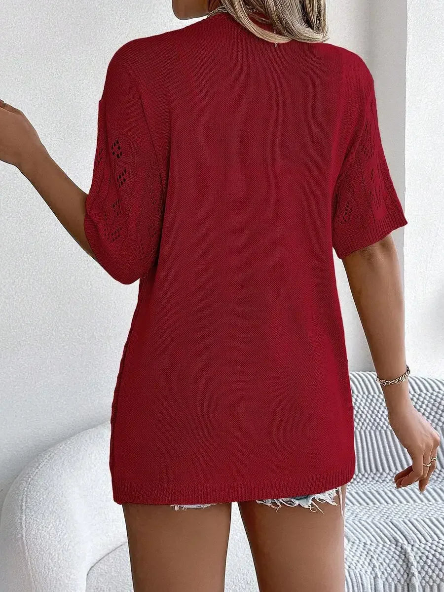 Lightweight Solid Color Hollow Out Knit Cardigan For Women Casual Spring Summer