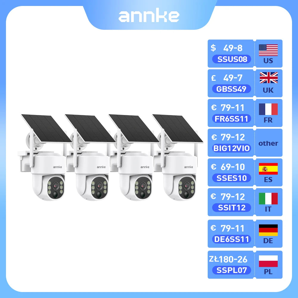 ANNKE H.264+ 4MP Wifi security camera Built-in battery wireless PT IP Camera Color Night Vision solar security camera outdoor