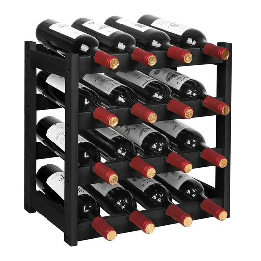Wine Rack, 4Tier Bamboo Wine Racks Countertop,Sturdy and Durable Wine Storage Cabinet Shelf,16 Bottles Wine Holder for Kitchen P