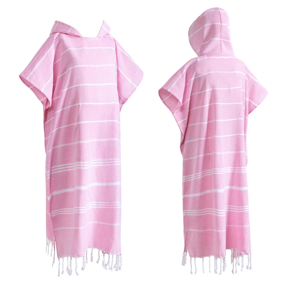 Turkish Wearable Beach Towel Sandproof Cotton Large Surf Poncho Hooded Wetsuit Changing Towel Quick Drying Sandproof Bathrobe