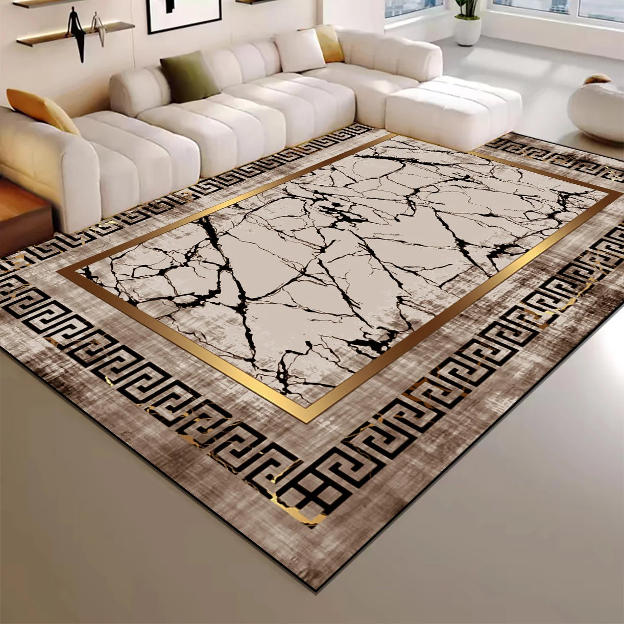 High-end Luxury Living Room Carpet 200x300cm Large Area Rugs Room Decor Golden Floor Mats Washable European Tatami Mat Non-slip