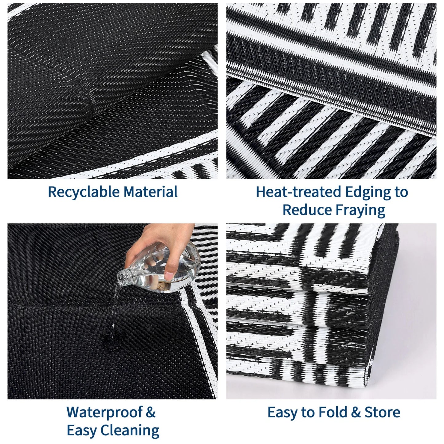 Reversible Outdoor Area Rug- Washable Plastic Geometric Mat  -Portable RV Camping Mat with Carry Bag & Stakes for Patio Porch