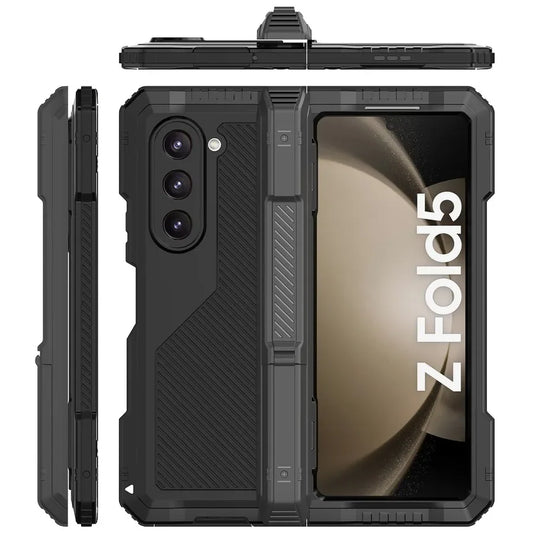 3 Layers Heavy Duty Metal Phone Case For Samsung Z Fold 7 6 5 4 Shockproof Aluminium Silicone Cover With Stand Screen Soft Film