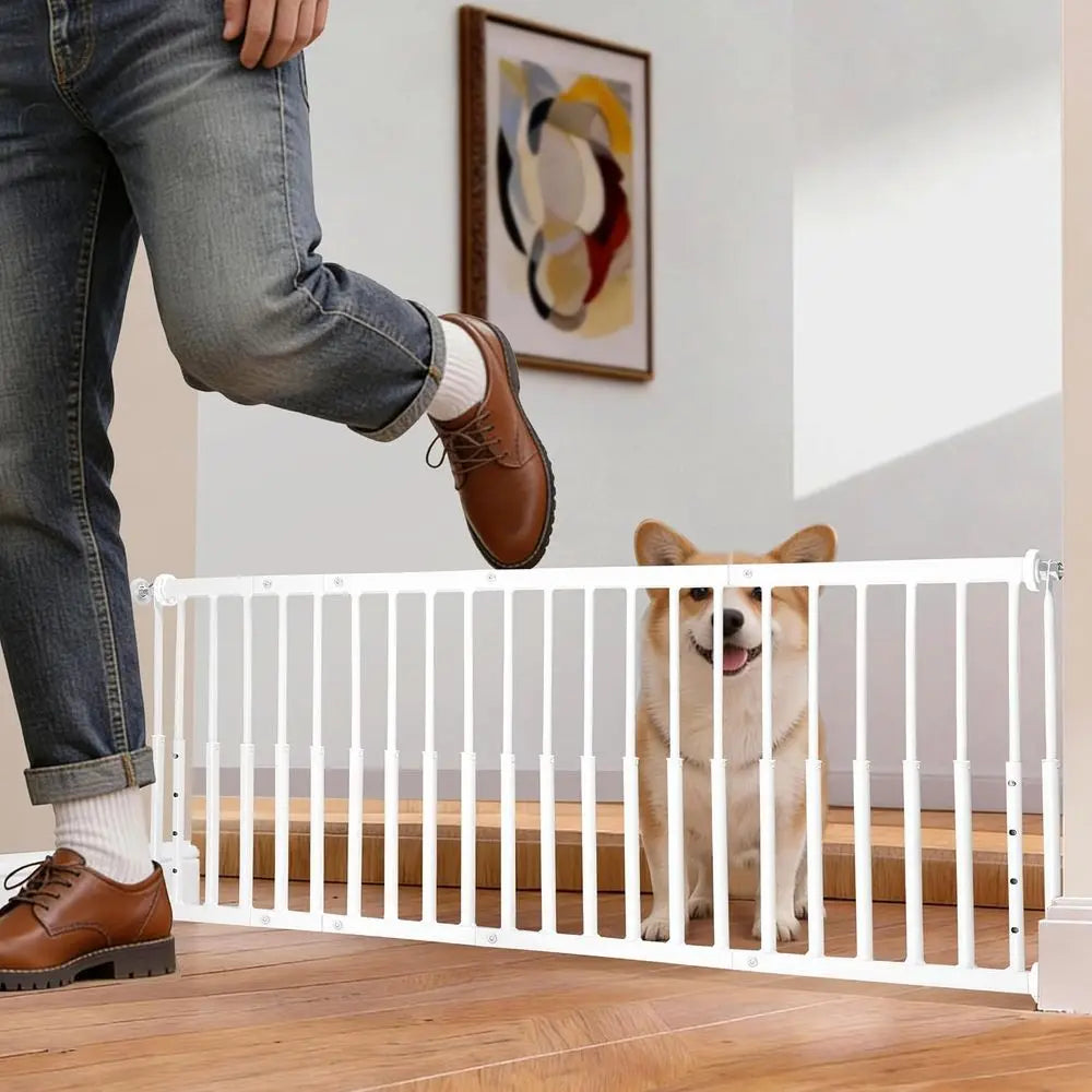 Height Adjustable Dog Gate, 18.1-46 Wide, Metal, Step-Over Design for Small Pets, White