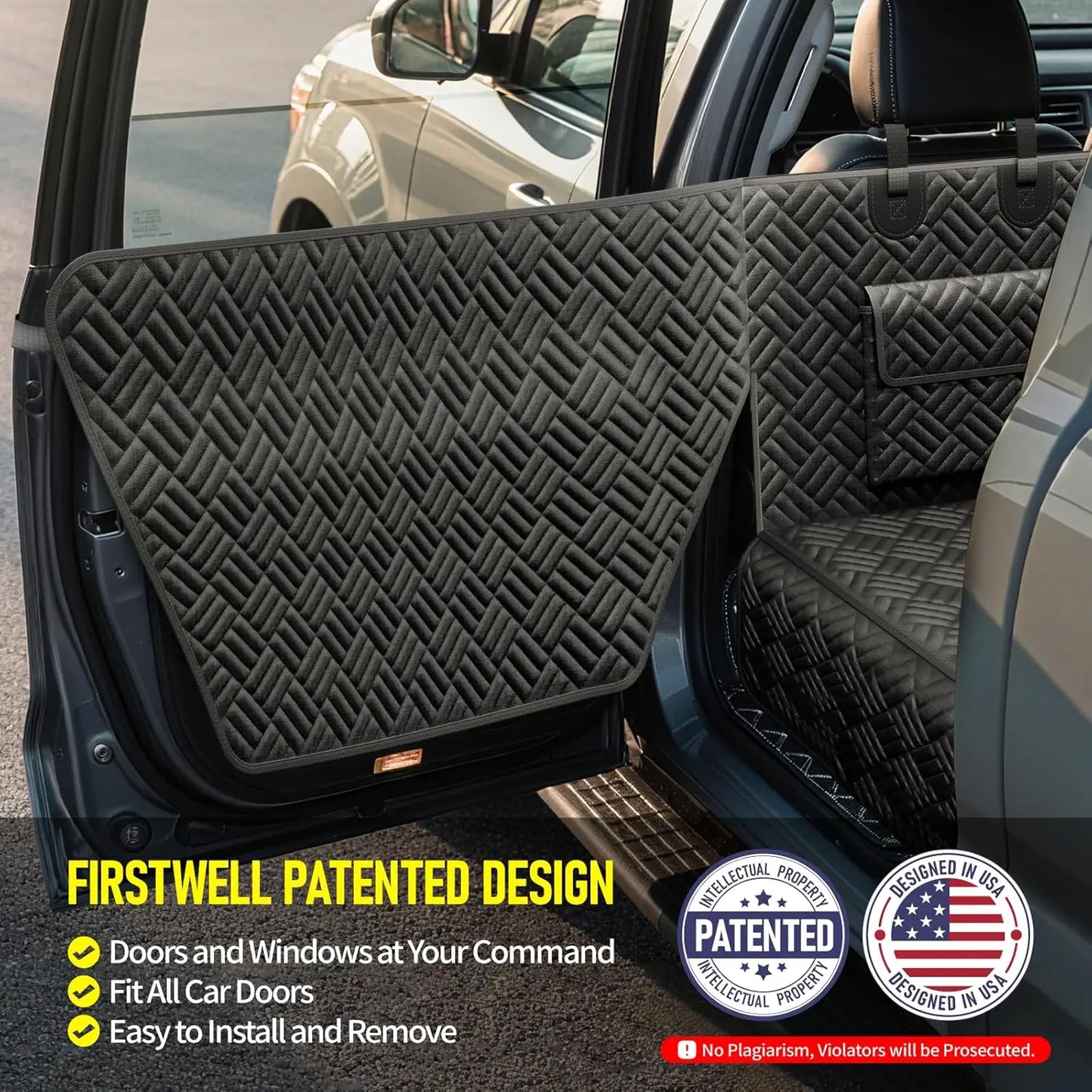 Waterproof Dog Car Seat Cover with Hard Bottom, Fits SUVs & Small Trucks, Supports 400lbs