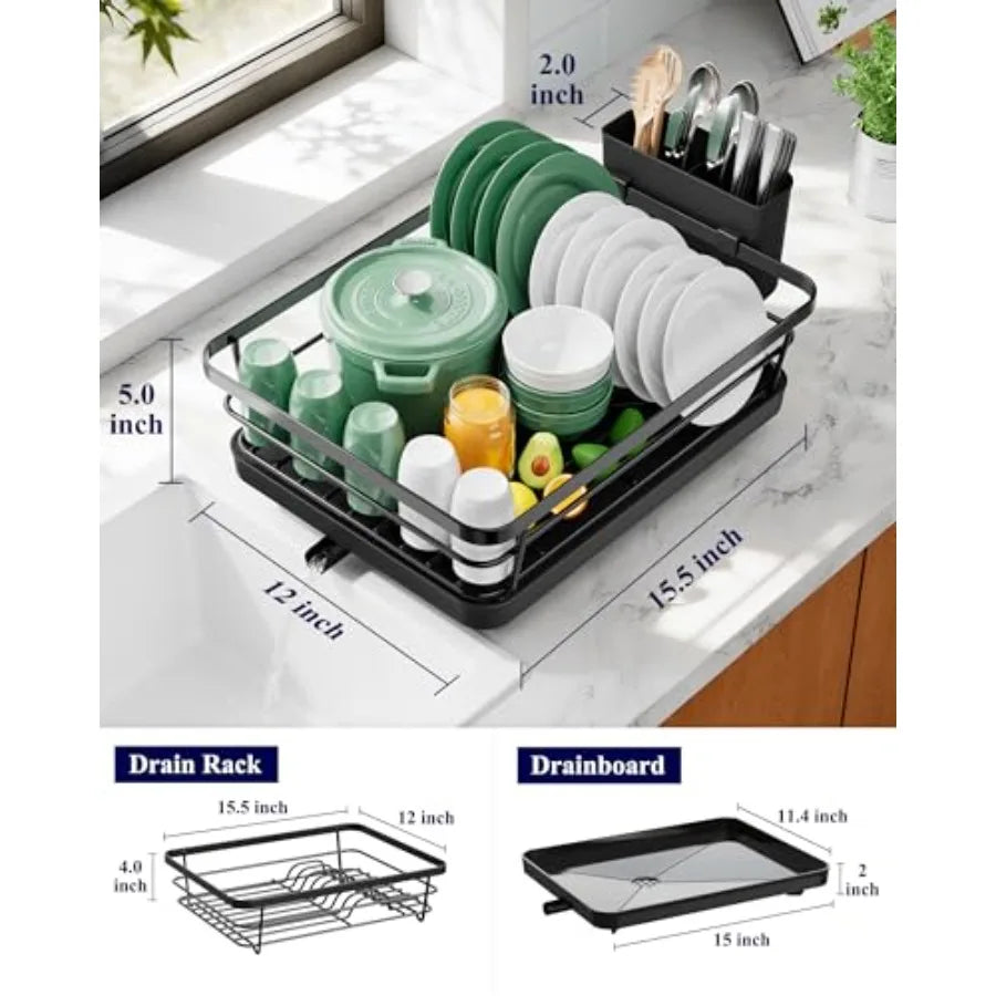 Dish Drying Rack for Kitchen Counter, Stainless Steel Sink Organization and Storage Essentials with Cutlery Holder, Home and Ap