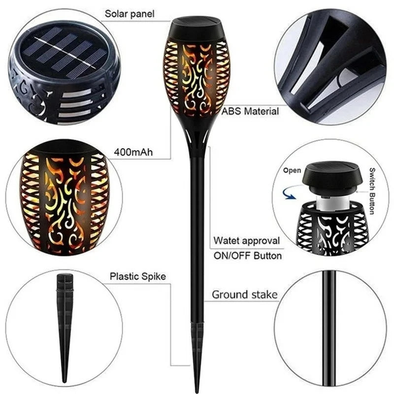 1-12PCS 12LED Solar Flame Torch Lights Flickering Light Waterproof Garden Decoration Outdoor Lawn Path Yard Patio Floor Lamp