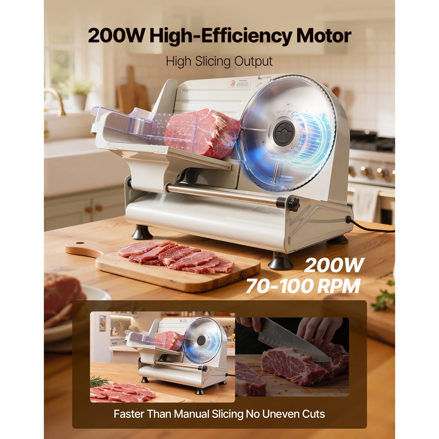 SucceBuy Meat Slicer 150/180/200W Electric Deli Slicer Machine with Blade 0-0.6 inch Adjustable Thickness for Meat Baguett Steak
