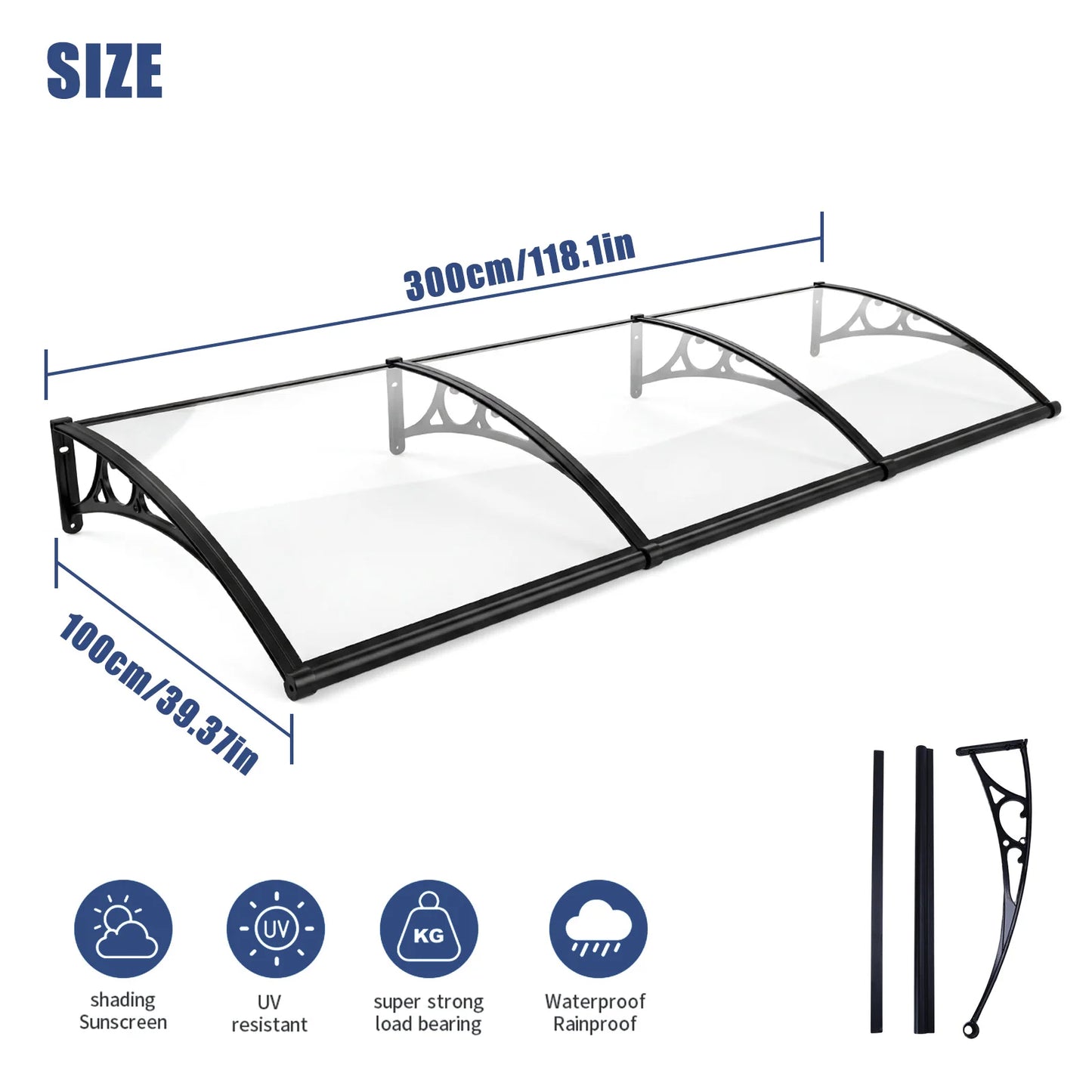 Awning for Door Entrance Strong Load-Bearing Capacity Door Awnings Exterior Long Service Life for Rain Snow Sunlight Protection
