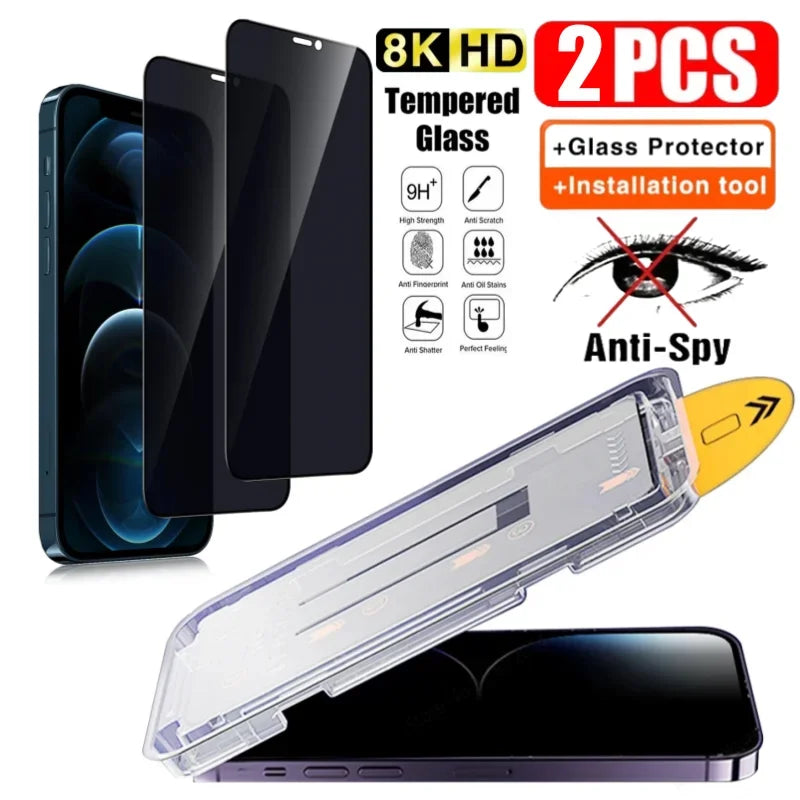 2Pcs Privacy Tempered Glass Screen Protector for IPhone 15 14 13 12 11 16 17 Pro Max Anti-Spy Dust free Installation Protector