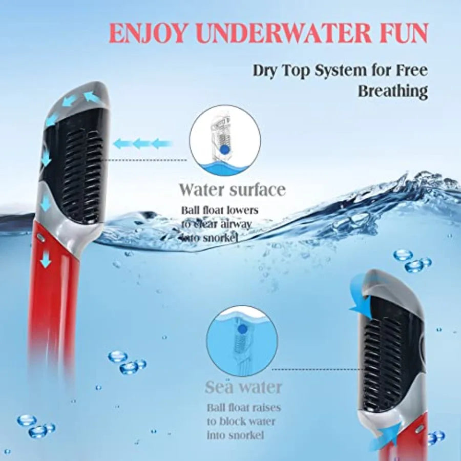 Snorkeling gear for adults: panoramic view diving mask, anti-fog dry top snorkel, adjustable freediving fins, travel bag silico