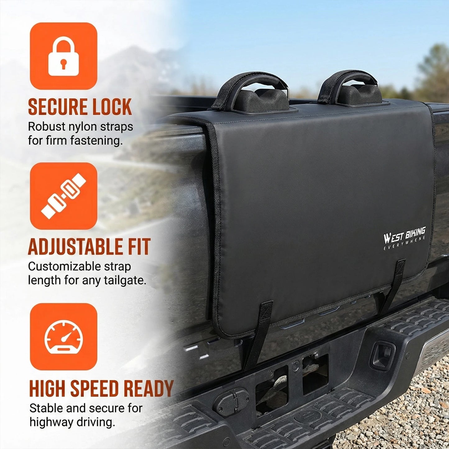 Mountain Bike Carrier Bicycle Rack Waterproof Tailgate Pickup Soft Rack with Tool Pocket for Pickup Truck