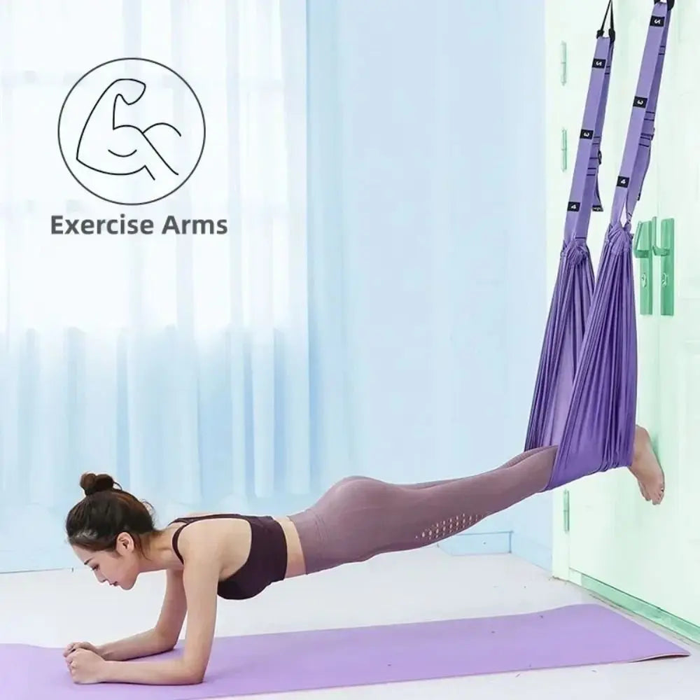 Adjustable Women Aerial Yoga Strap Elastic Stretch Door Hanging Aerial Yoga Hammock Swing Anti-Gravity Flexibility Training