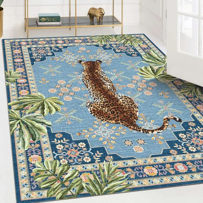 Cheetah Pattern Carpet Personalized Animal Flower Rug Bedroom Living Room Warm Decoration Floor Mat Green Blue Pink Door Mat