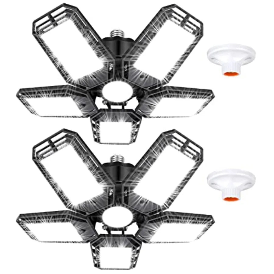 LED Garage Lights 2 Pack, Ceiling LED Shop Light 180W 18000LM 6500K Screw in Led Light with 5+1 Deformable Panels, Bright Led L