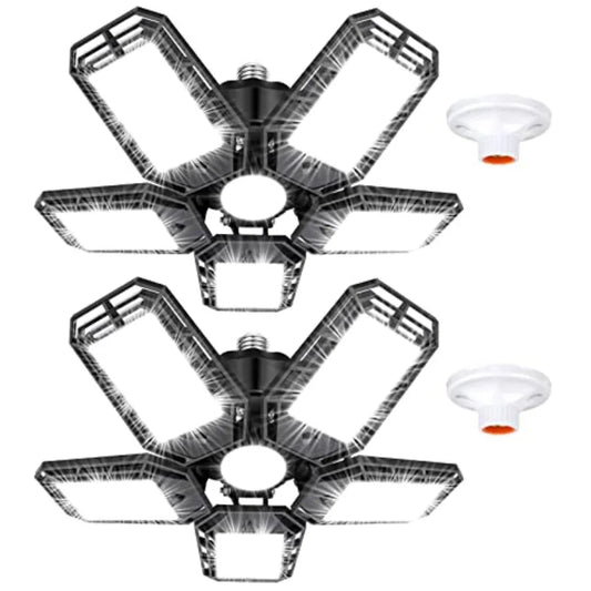 LED Garage Lights 2 Pack, Ceiling LED Shop Light 180W 18000LM 6500K Screw in Led Light with 5+1 Deformable Panels, Bright Led L