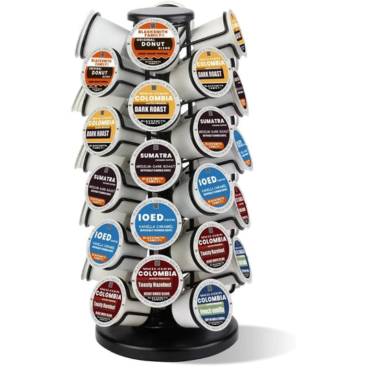 K-cup storage rack, rotating K-cup rack, coffee capsule organizer, no assembly required, black (holds 40 capsules).