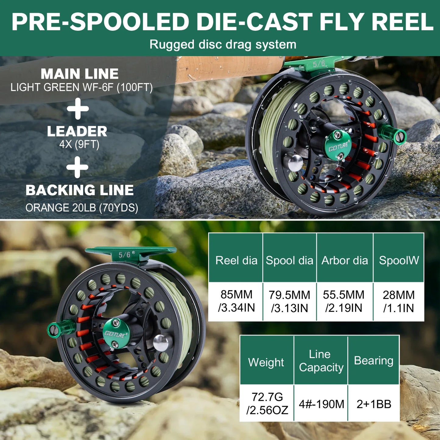 Goture 4-Piece Fly Rod Set Combo with Fly Rod & Gear Case,Pre-Spooled Reel, Fly Line, Flies, Leader, Tippet, Forceps, Nipper Kit