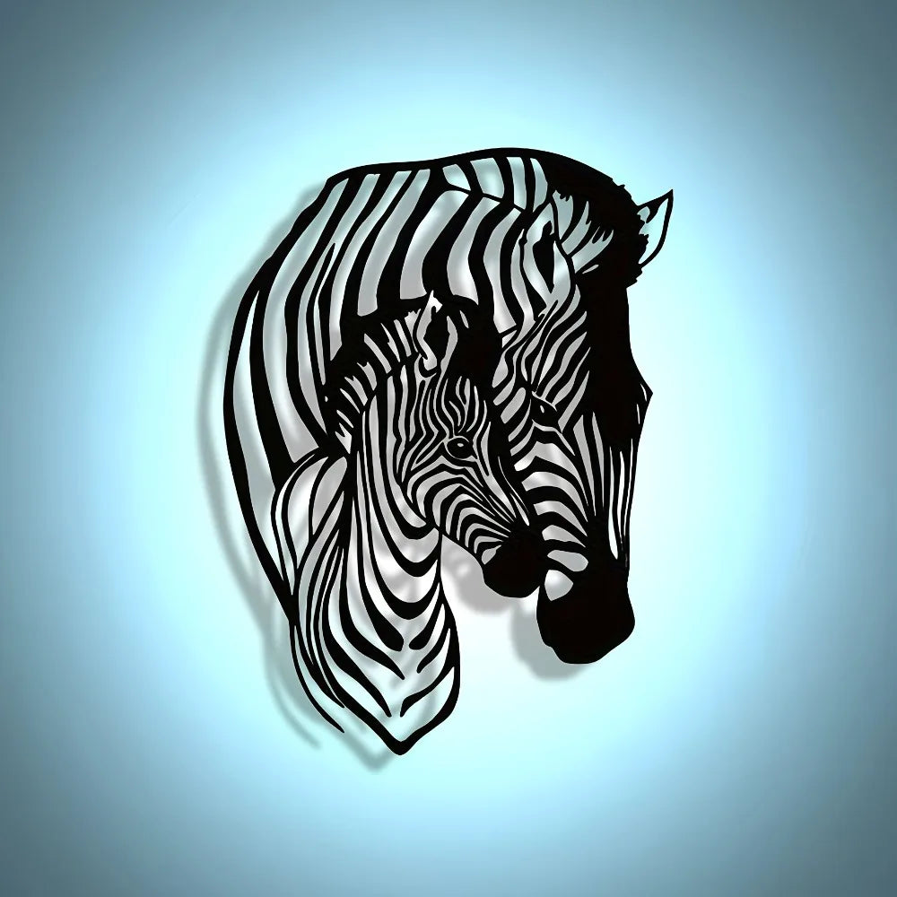 Elegant Minimalist Zebra Family Metal Wall Art - Perfect for Home, Office, and Cafe Decor | Modern Craft Sign