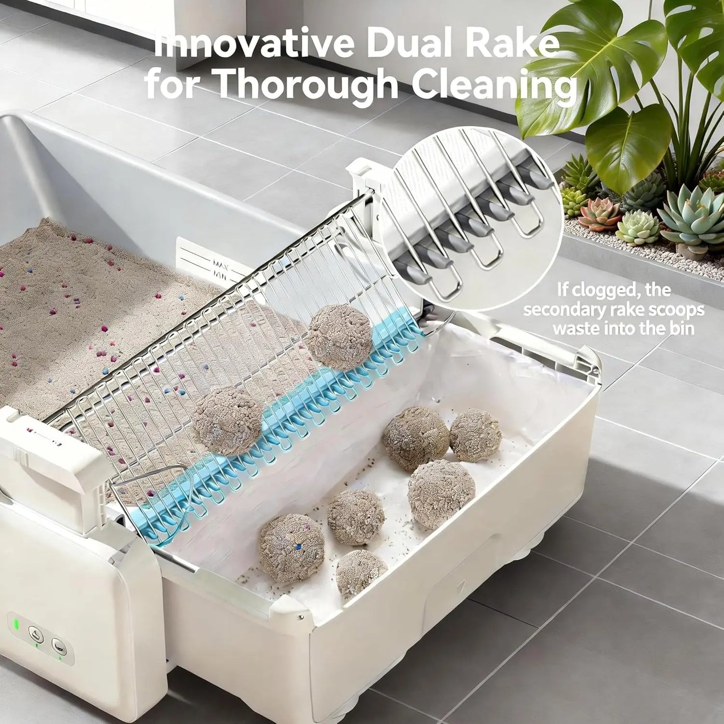 Self Cleaning Cat Litter Box, Open Top Automatic Litter Box for Multi Cats, Dual Rake, Works with Clumping Litter, Anti Pinch Sa