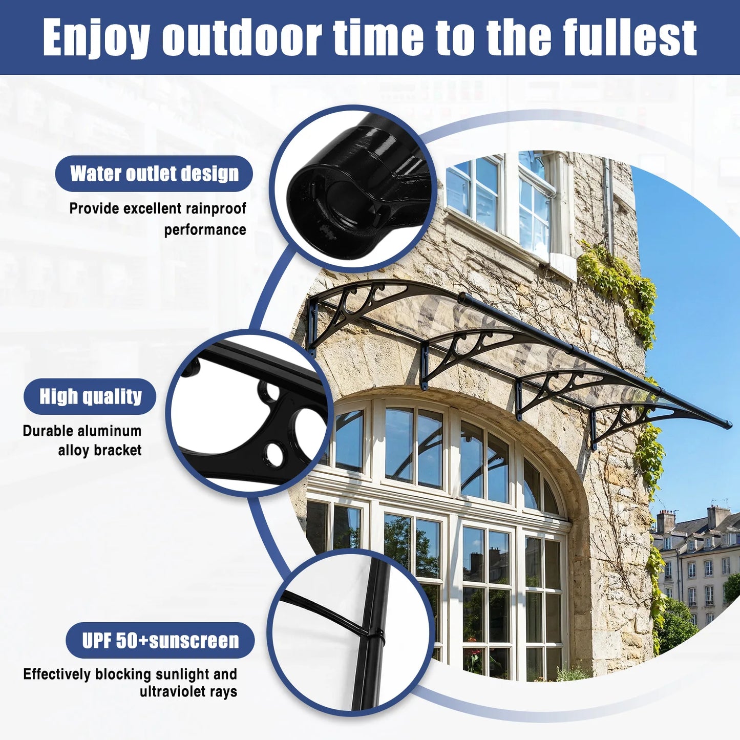 Awning for Door Entrance Strong Load-Bearing Capacity Door Awnings Exterior Long Service Life for Rain Snow Sunlight Protection