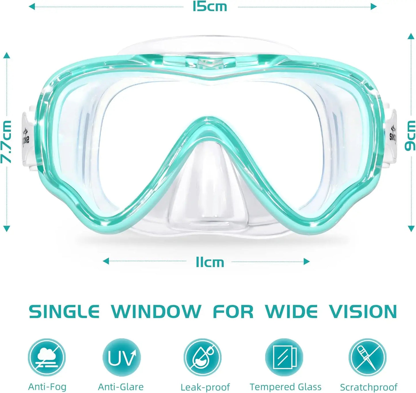 Kids Swim Goggles Snorkel Diving Mask for Youth 5-15, Anti-Fog 180° Clear View