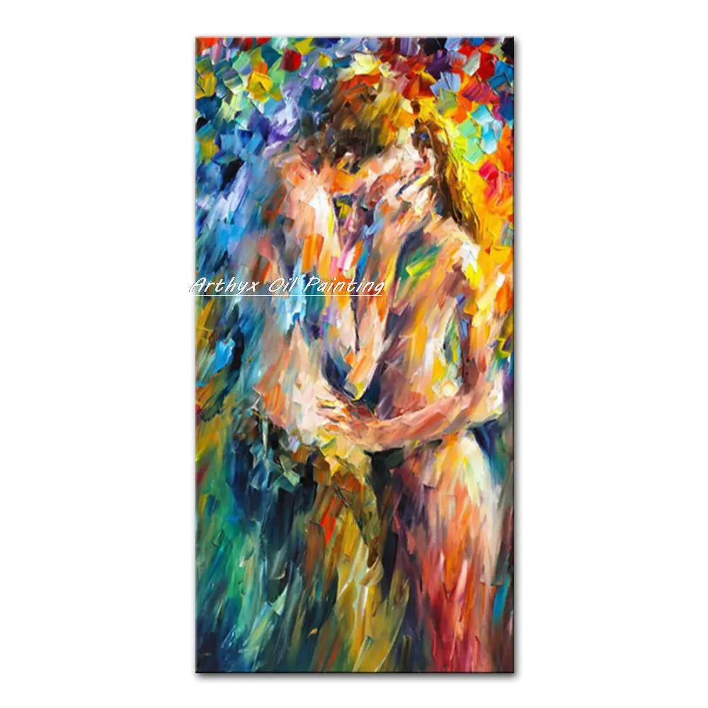 Arthyx,Handpainted Night Knife Oil Painting On Canvas,Wall Art,Modern Abstract Landscape Picture For Living Room Home Decoration
