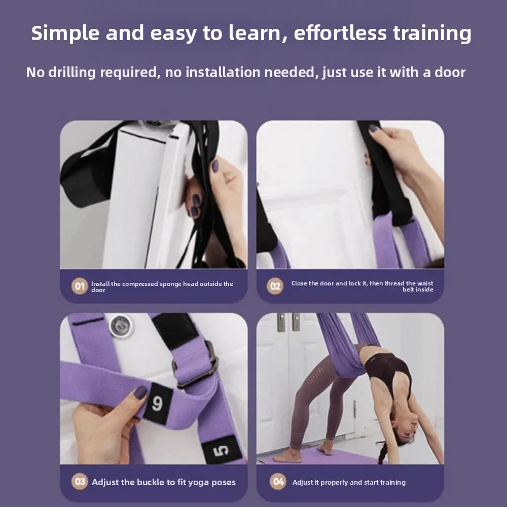 Adjustable Women Aerial Yoga Strap Elastic Stretch Door Hanging Aerial Yoga Hammock Swing Anti-Gravity Flexibility Training