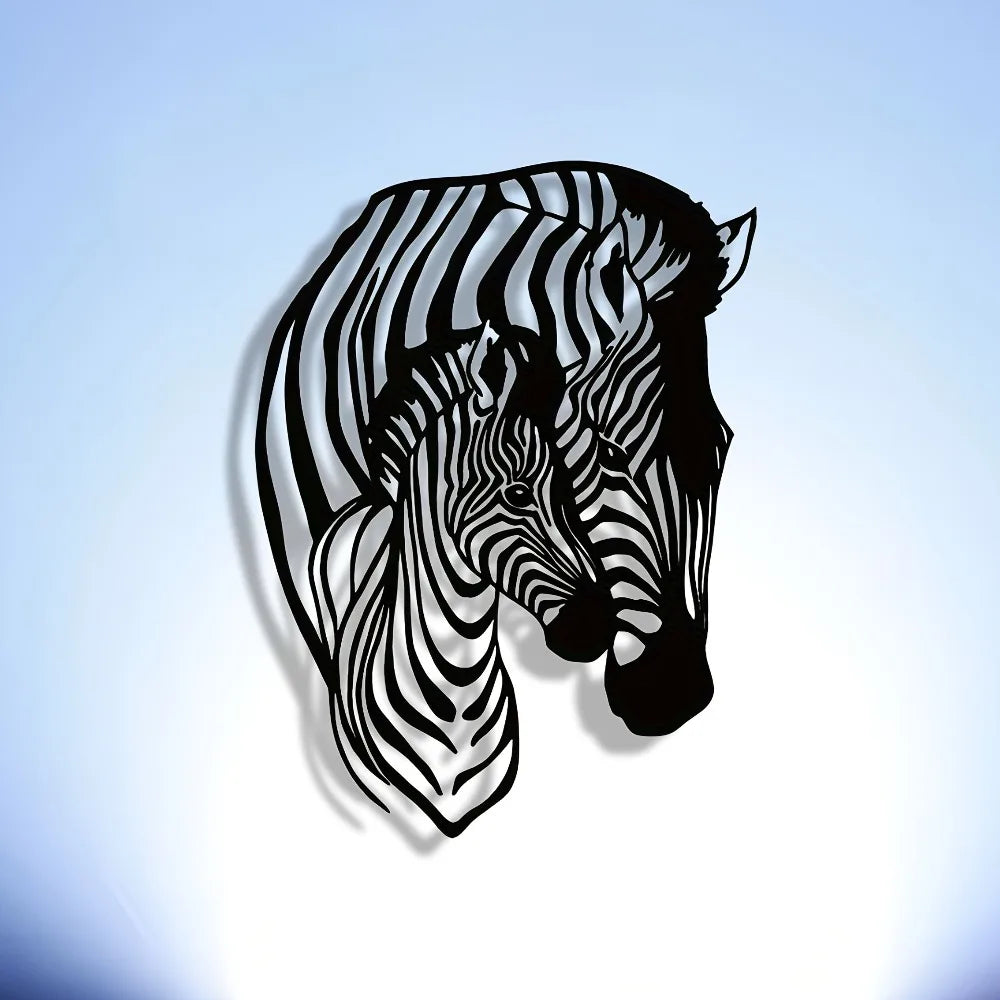 Elegant Minimalist Zebra Family Metal Wall Art - Perfect for Home, Office, and Cafe Decor | Modern Craft Sign