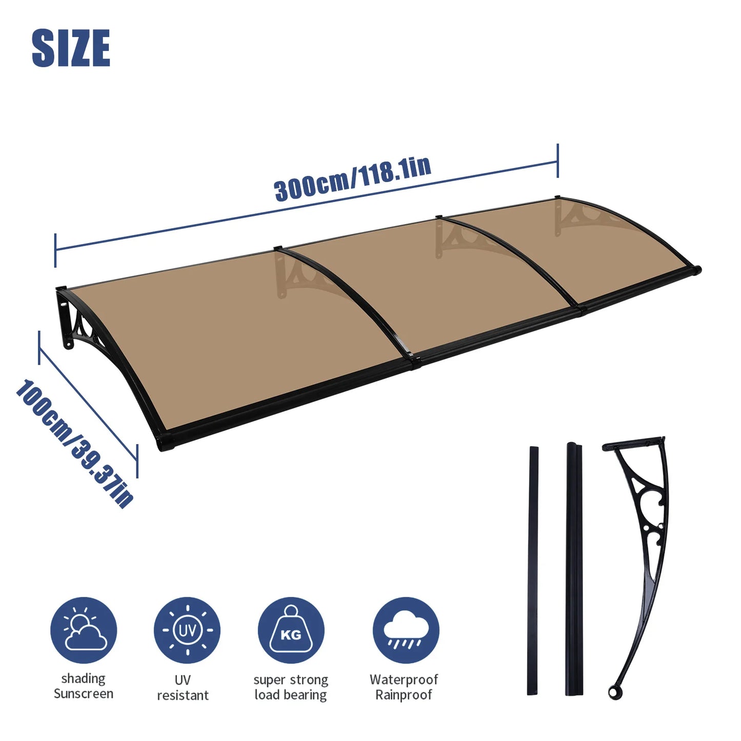 Awning for Door Entrance Strong Load-Bearing Capacity Door Awnings Exterior Long Service Life for Rain Snow Sunlight Protection