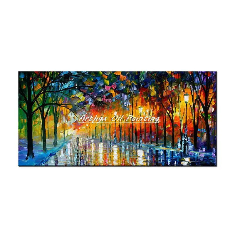 Arthyx,Handpainted Night Knife Oil Painting On Canvas,Wall Art,Modern Abstract Landscape Picture For Living Room Home Decoration