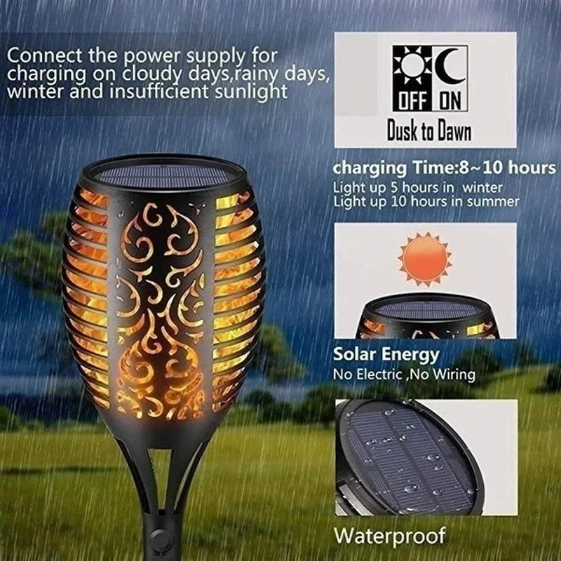 1-12PCS 12LED Solar Flame Torch Lights Flickering Light Waterproof Garden Decoration Outdoor Lawn Path Yard Patio Floor Lamp