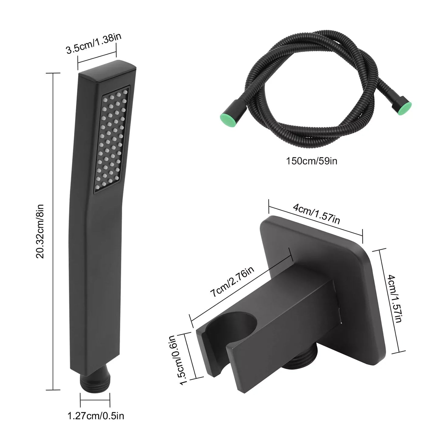 Matte Black Hand Held Shower Head With Wall Connector And 4.9ft Hose Set Square