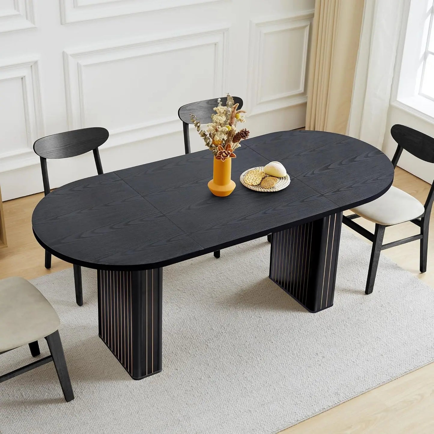 Extendable Dining Table 41-78in Seats 4-8 Round Expandable Kitchen Fluted Base Modern Oval Dining Room Living Room, Customized